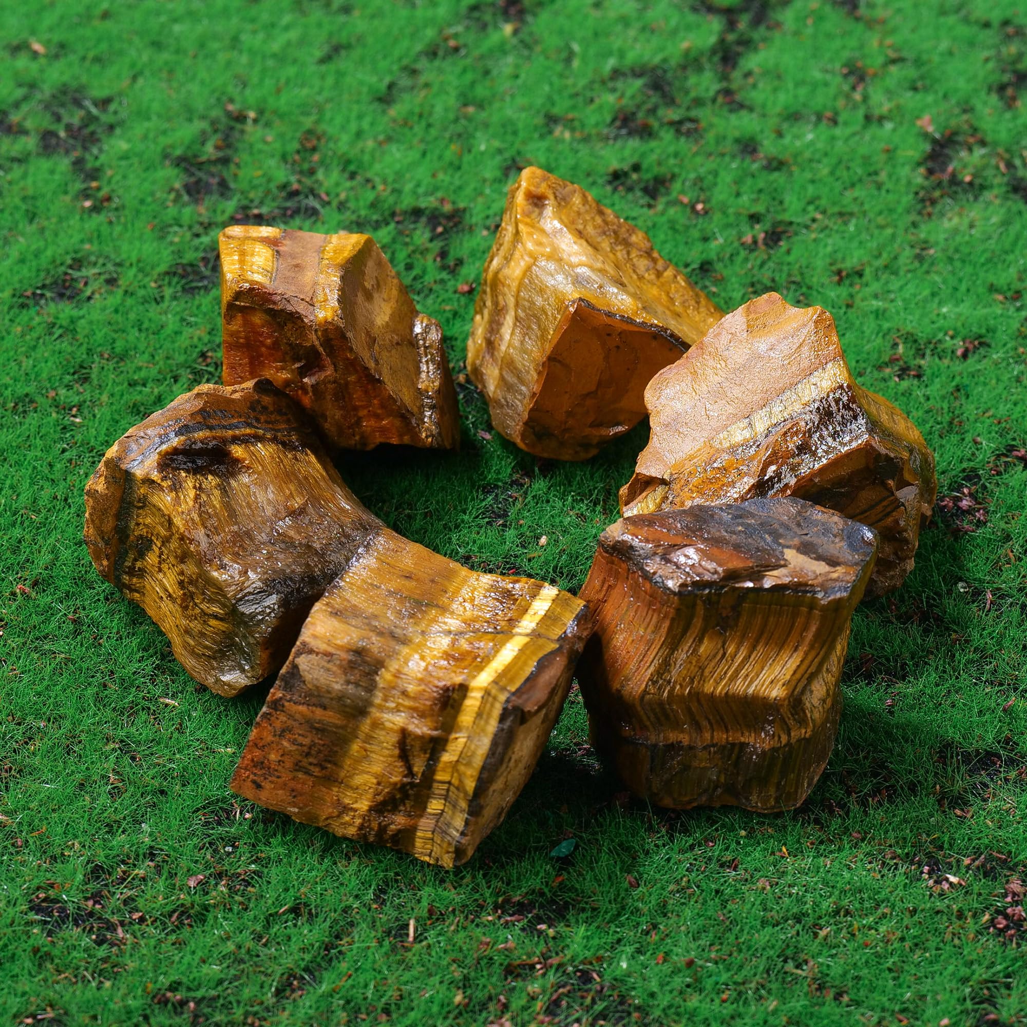Apengshi Tiger's Eye Raw Crystals 2PCS Natural Rough Rocks Healing Crystal and Stones DIY Raw Stones Meditation Fountain Garden