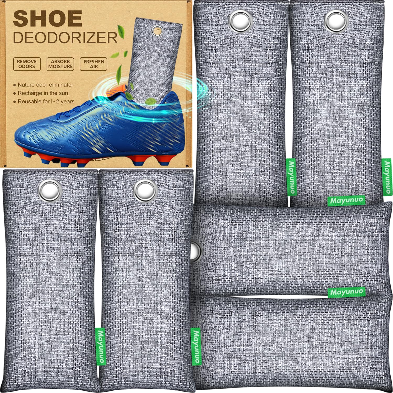 Mayunuo Shoe Deodorizer Odor Eliminator 6 Pack. Defeat Stinky Sneaker Spray Balls. Air Freshener Shoe Smell Remover for Soccer C
