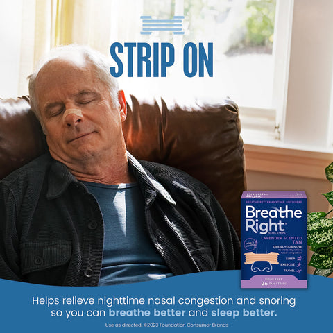 Breathe Right Nasal Strips Lavender Scent Extra Strength Tan Nasal Strips Help Stop Snoring Drug-Free Snoring Solution & Nasal C