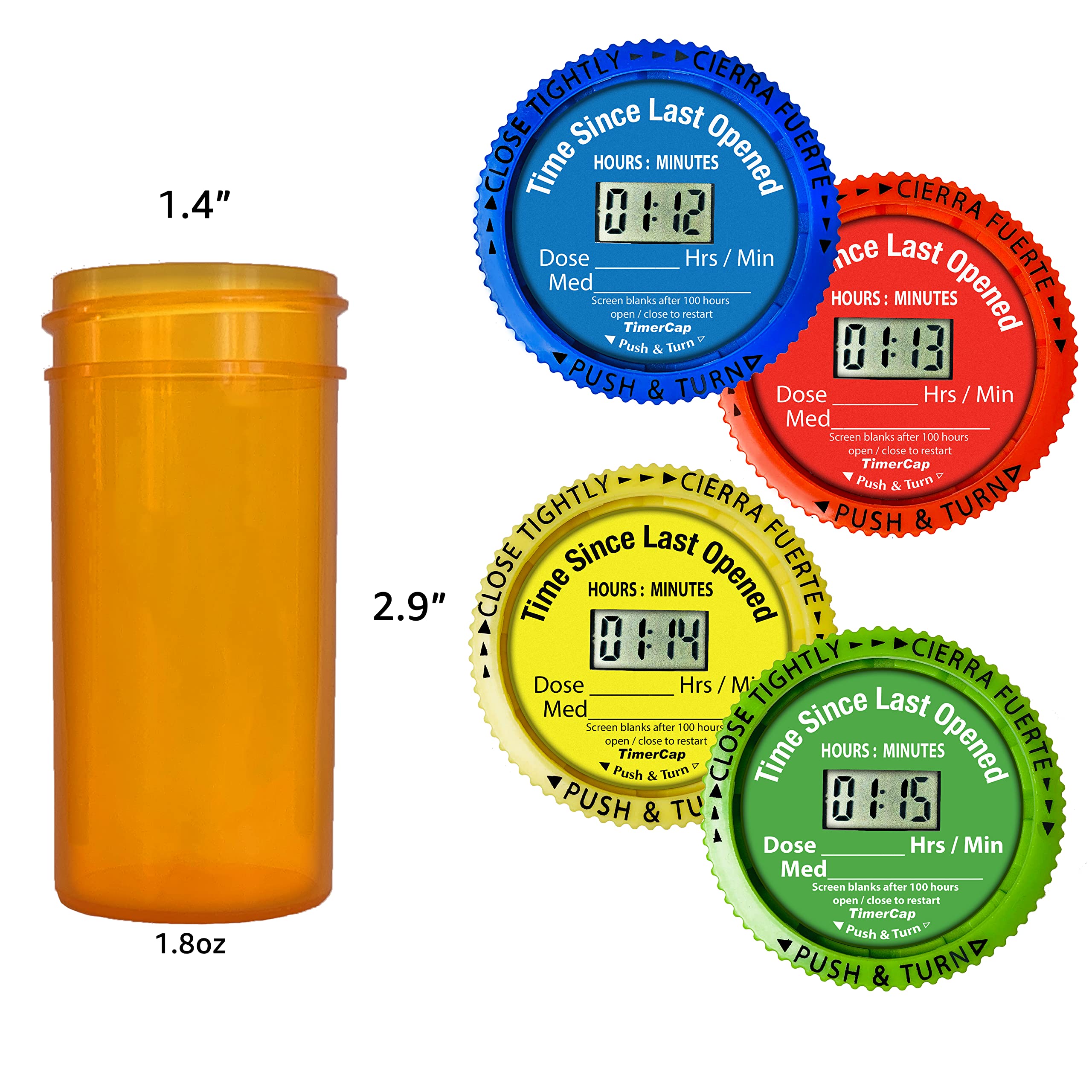 TimerCap Automatically Displays Time Since Last Opened - Built-in Stopwatch Smart Pill Bottle Cap Medication Reminder Case ( Qty