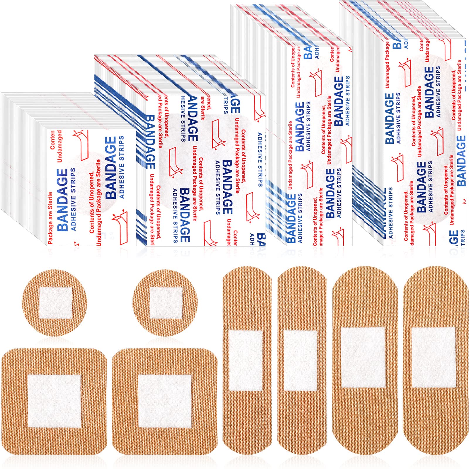 400 Pcs Flexible Fabric Adhesive Bandages Bulk Assorted Breathable Bandages for Finger Wound Family First Aid Skin Wrap(4 Styles