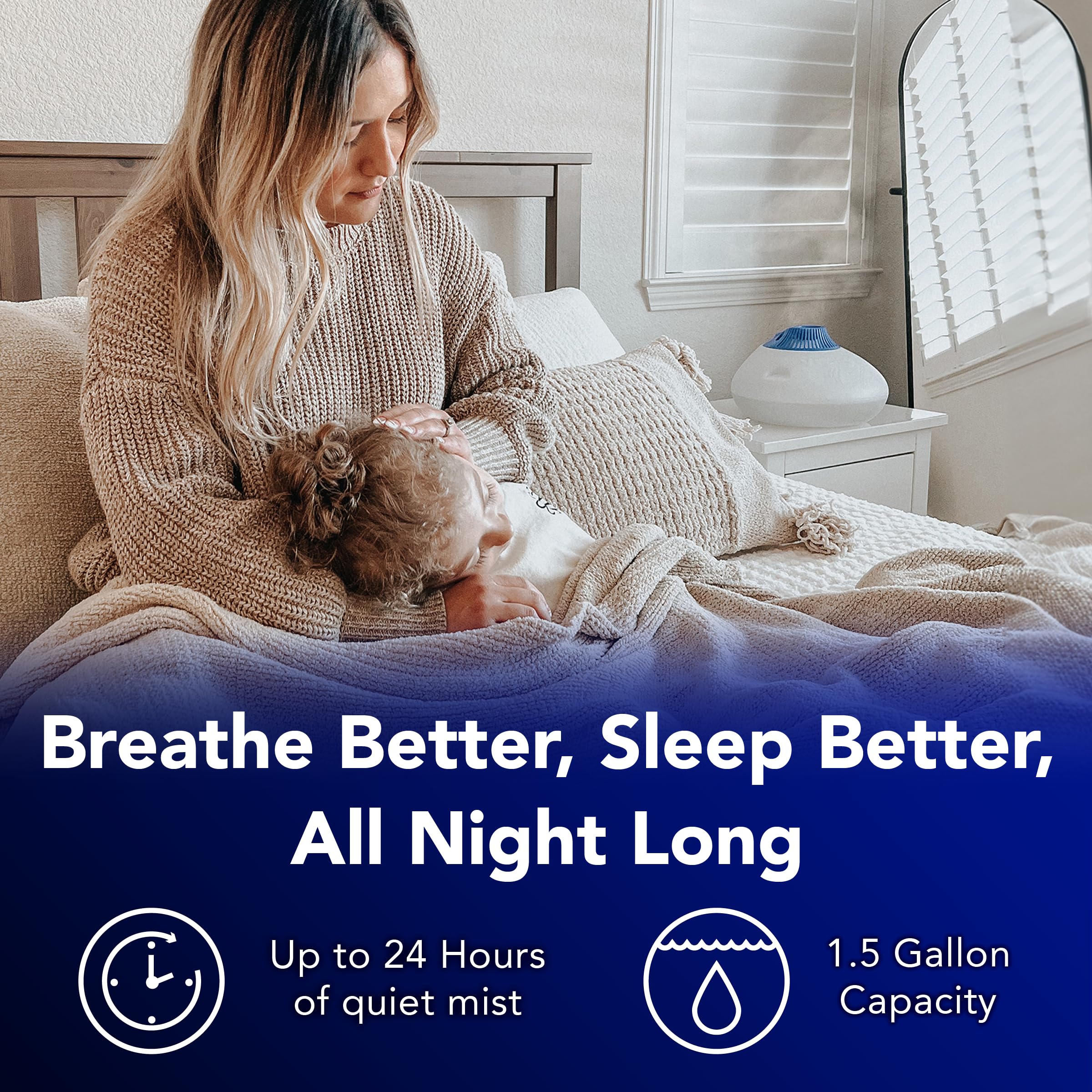 Vicks Warm Steam Vaporizer, Small to Medium Rooms, 1.5 Gallon Tank - Warm Mist Humidifier for Baby and Kids Rooms with Night Lig