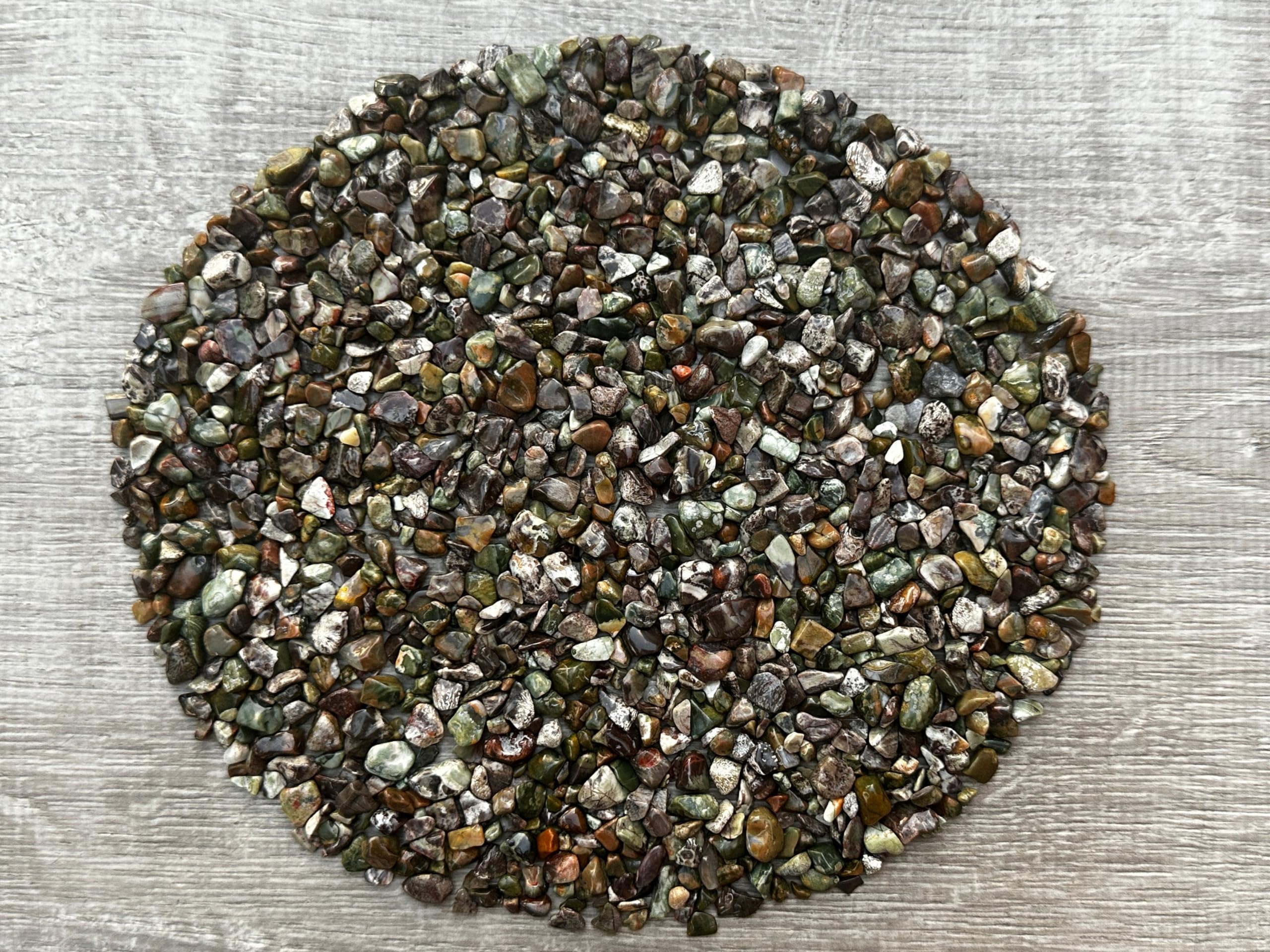 GAF TREASURES 2 oz Lot Natural Semi Tumbled Rhyolite Gemstone Chips, Crushed Mini Rhyolite Crystals, Undrilled Crystal Chips (Rh