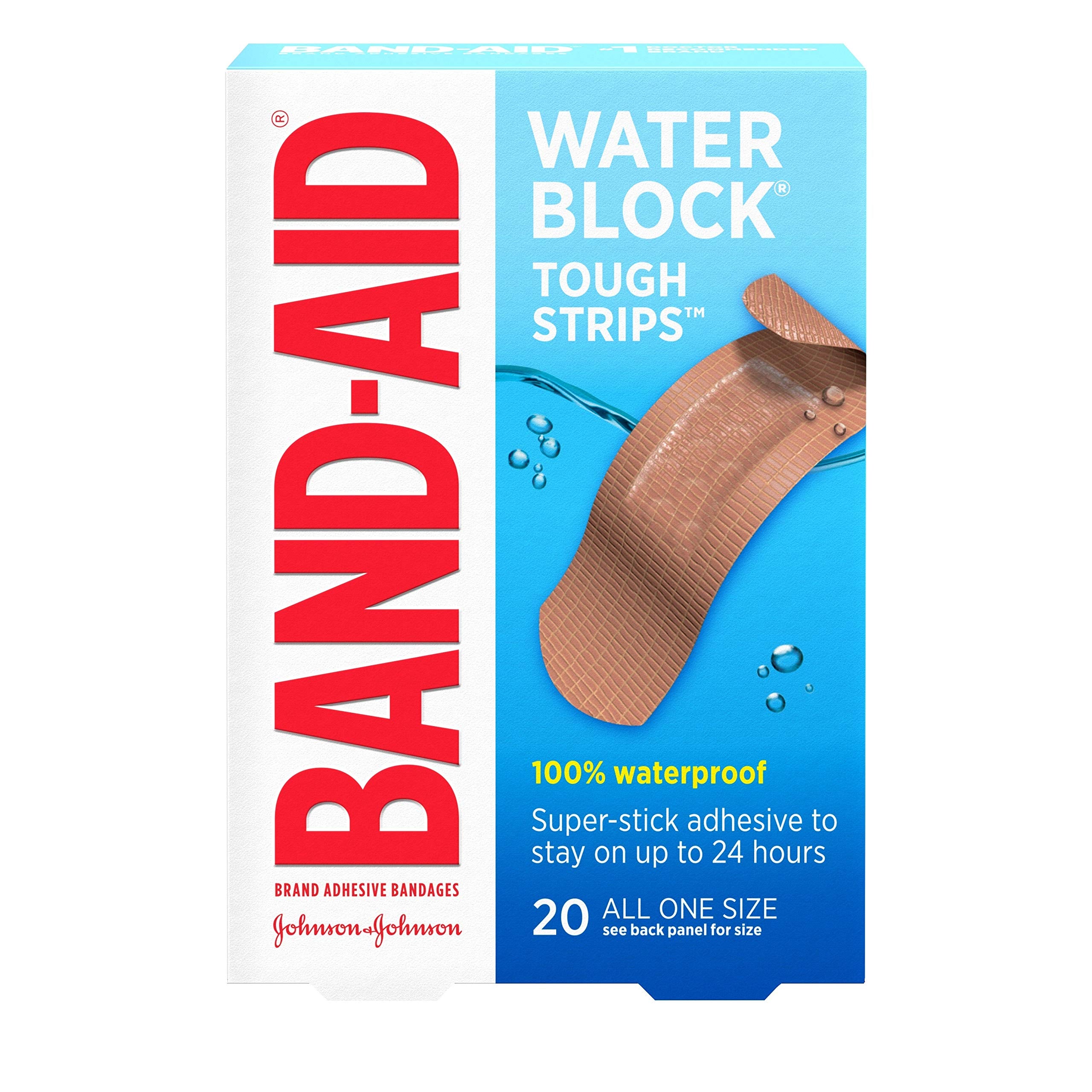 Band-Aid Brand Water Block Waterproof Tough Adhesive Bandages for First Aid Wound Care, Durable Waterproof Bandages to Protect M