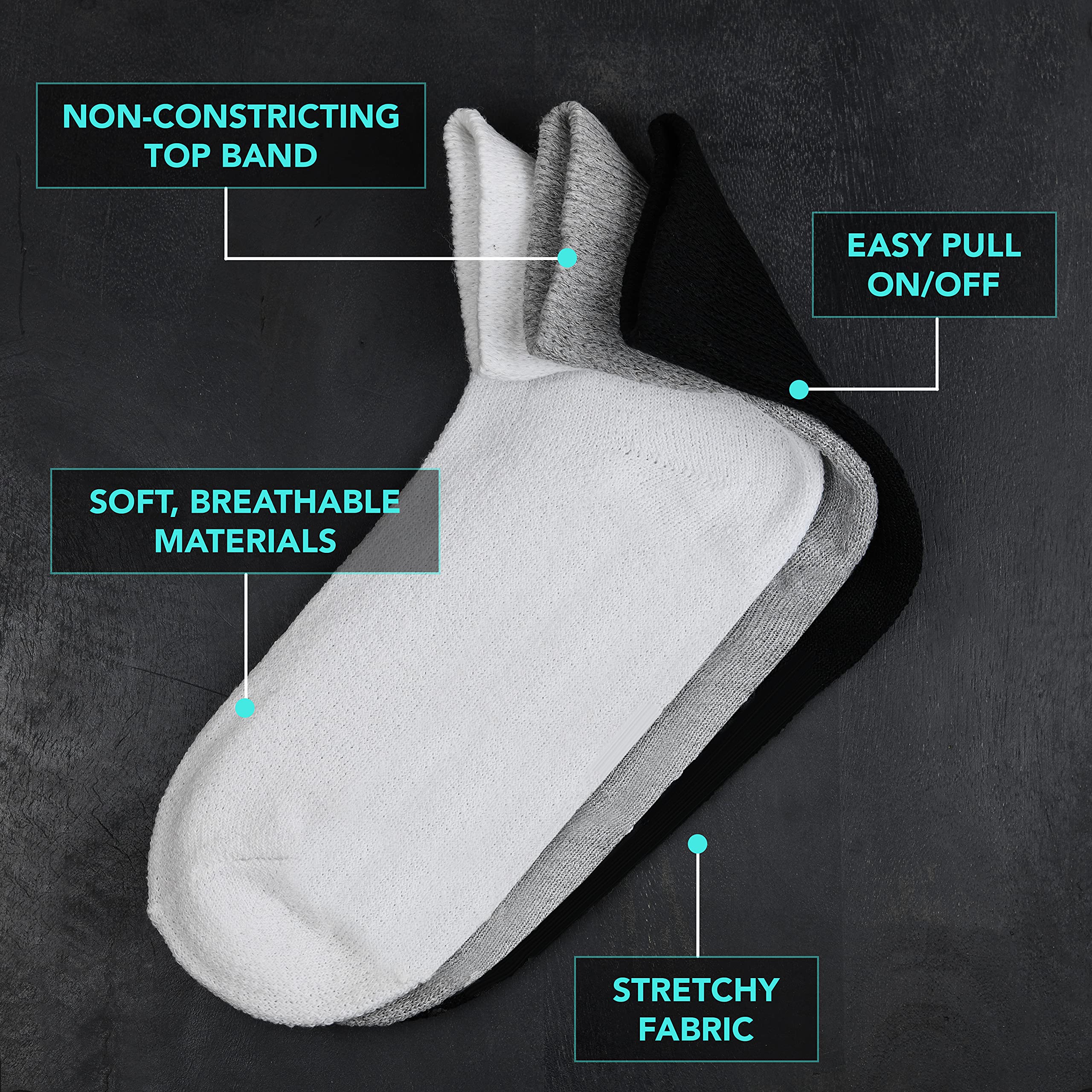 Diabetic Ankle Socks Mens Womens Non-binding Socks Loose Fit White 6 Pairs Debra Weitzner