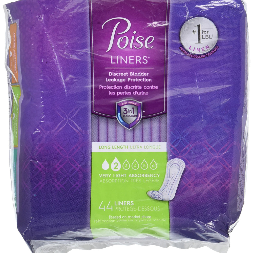 44 Poise Long Length Panty Liners Fresh Lightweight- #2 Light Bladder Urine Leakage Protection - 1 Package of 44 Liners