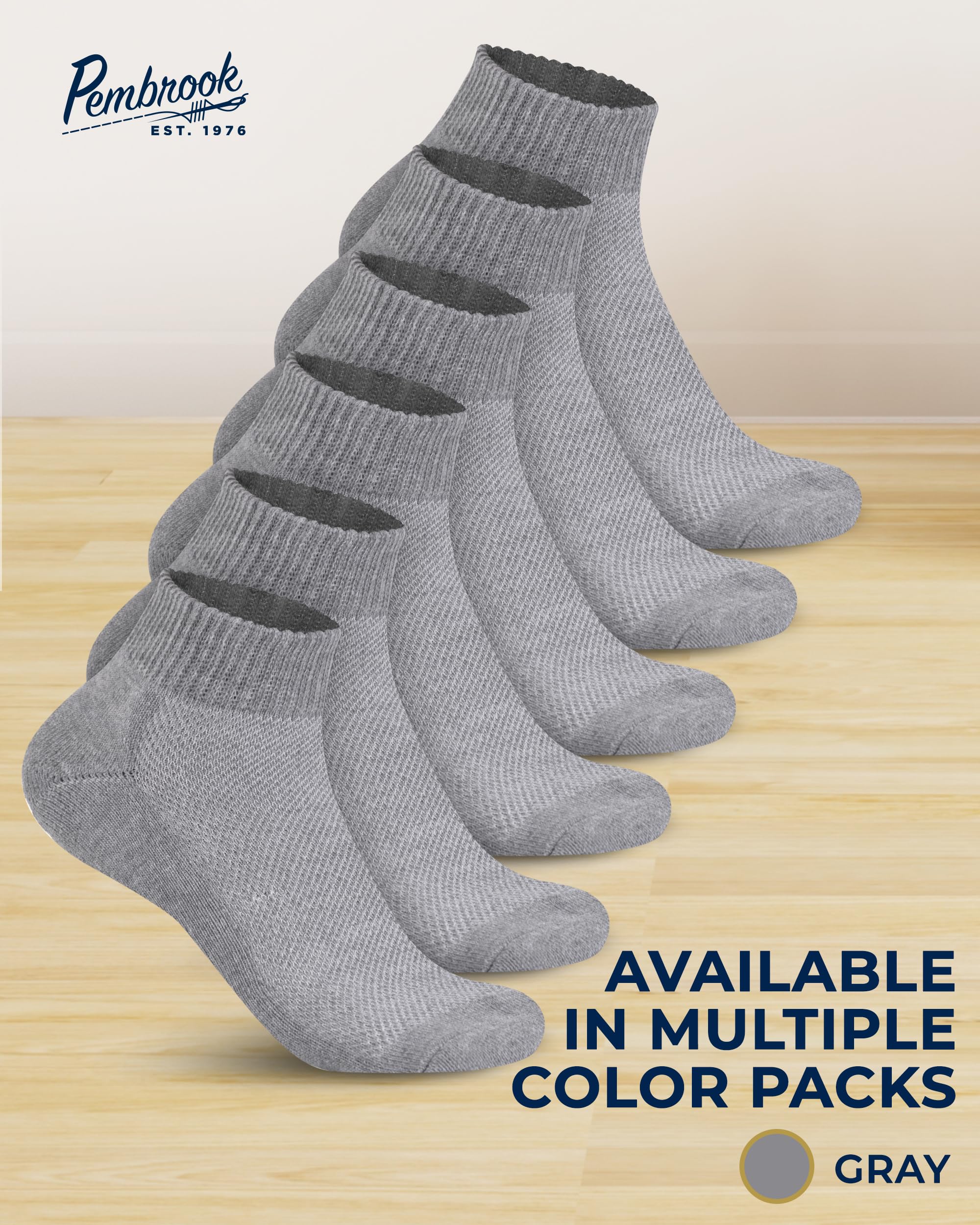 Pembrook Gray Ankle Diabetic Socks for Men & Women - 6 Pairs | Low Cut Stretch Top Mens Diabetic Socks | Ankle Moisture Wicking