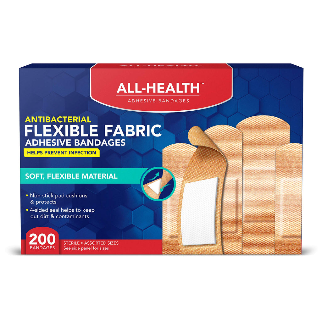 All Health Fabric Adhesive Bandages, Assorted Sizes Variety, 200 Count (Pack of 1)