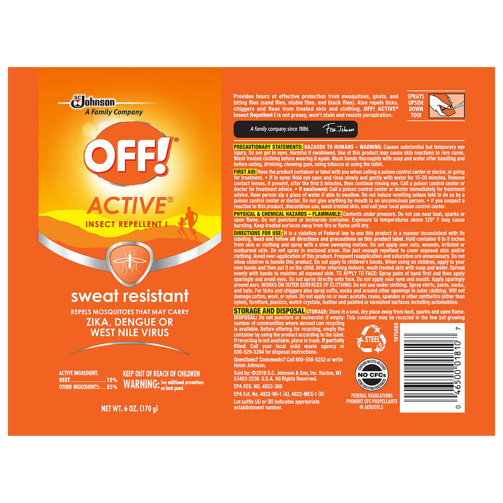 OFF! Active Insect Repellent, Sweat Resistant 6 oz ( Pack of 3)