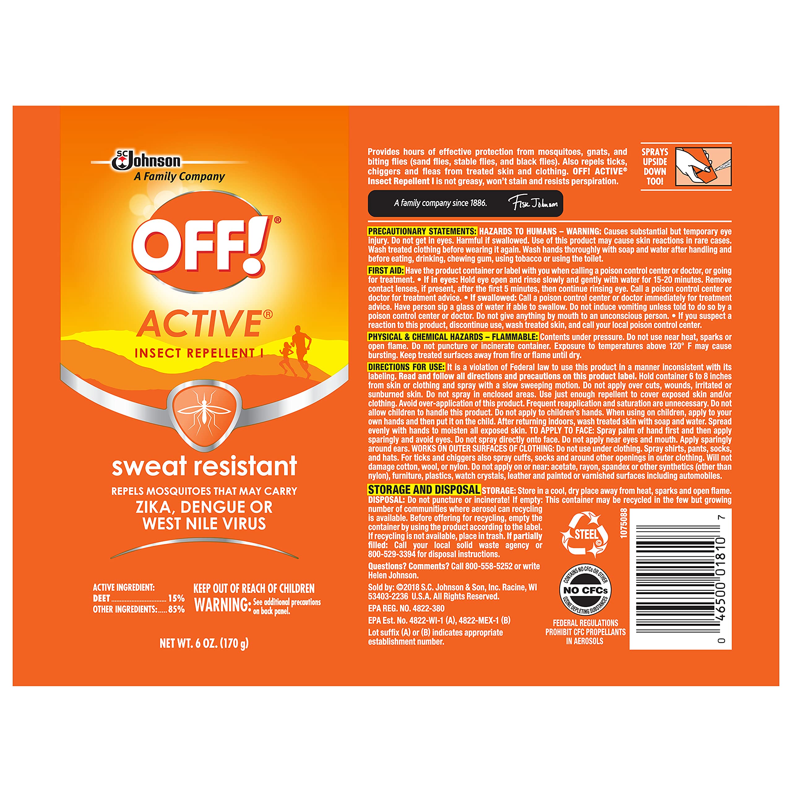 OFF! Active Insect Repellent, Sweat Resistant 6 oz ( Pack of 3)
