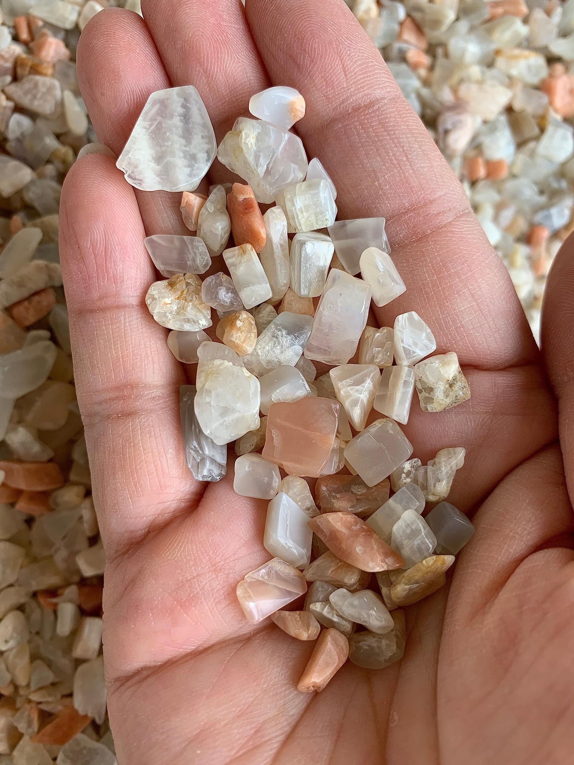 2 oz Lot Natural Semi Tumbled Moonstone Mix Gemstone Chips, Moonstone Mix Crushed Mini Crystals, Undrilled Crystal Chips (Moonst