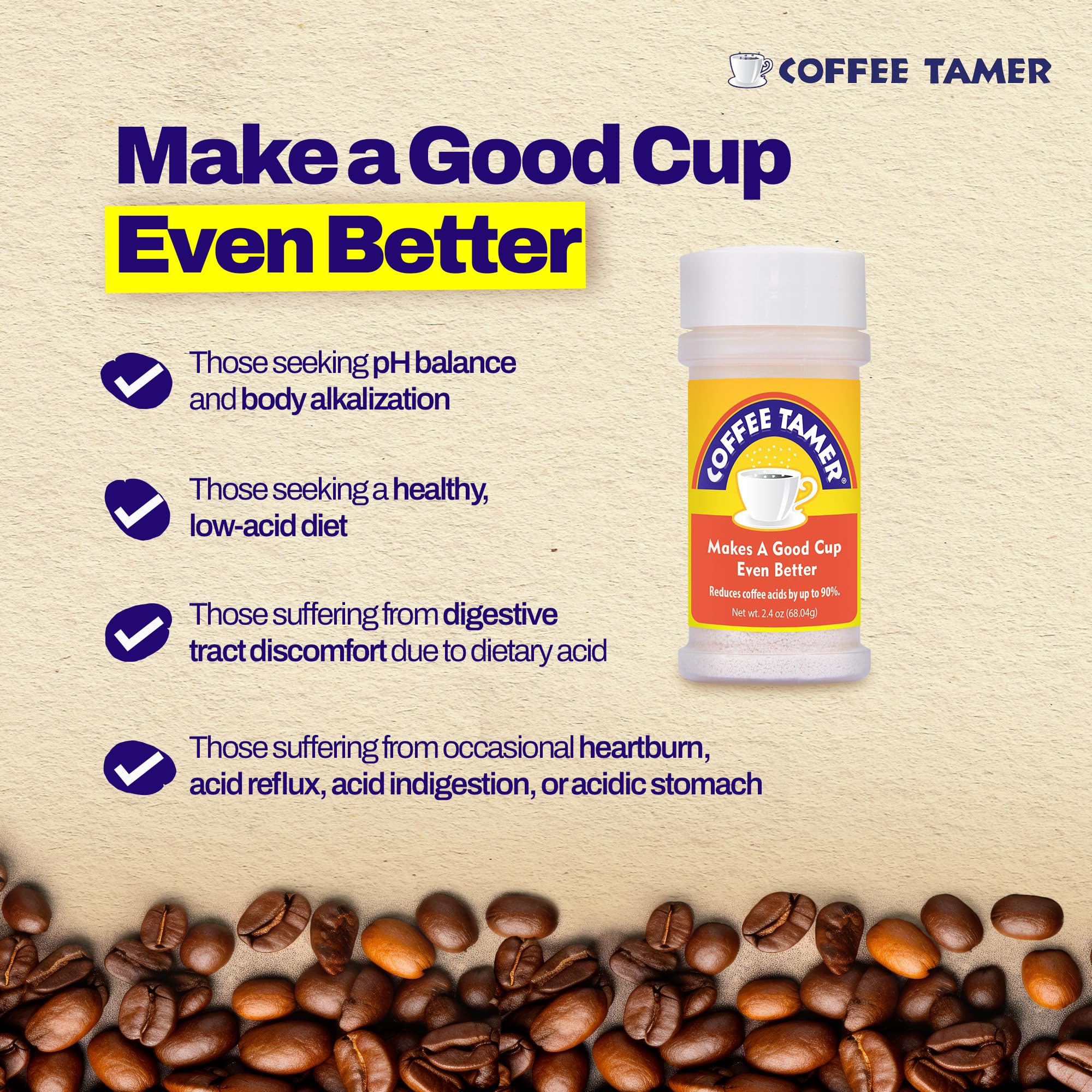 Coffee Tamer Coffee Acid Reducing Granules - Reduces Coffee Acids by up to 90% - All-Natural Minerals - Keto Friendy - Sugar Fre