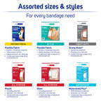 Care Science Variety Bandages Pack, 300 ct Bulk Assorted Sizes | FSA HSA Eligible | Includes Active, All-Purpose, Waterproof, He