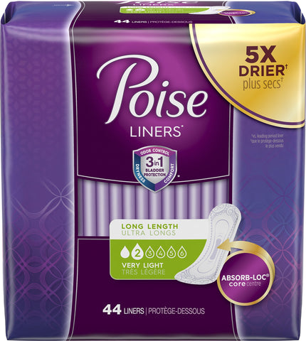 Poise Kimberly-Clark Liners for Light Bladder Leakage, Long Length, Very Light Absorbency, 44 Count (Pack of 4)