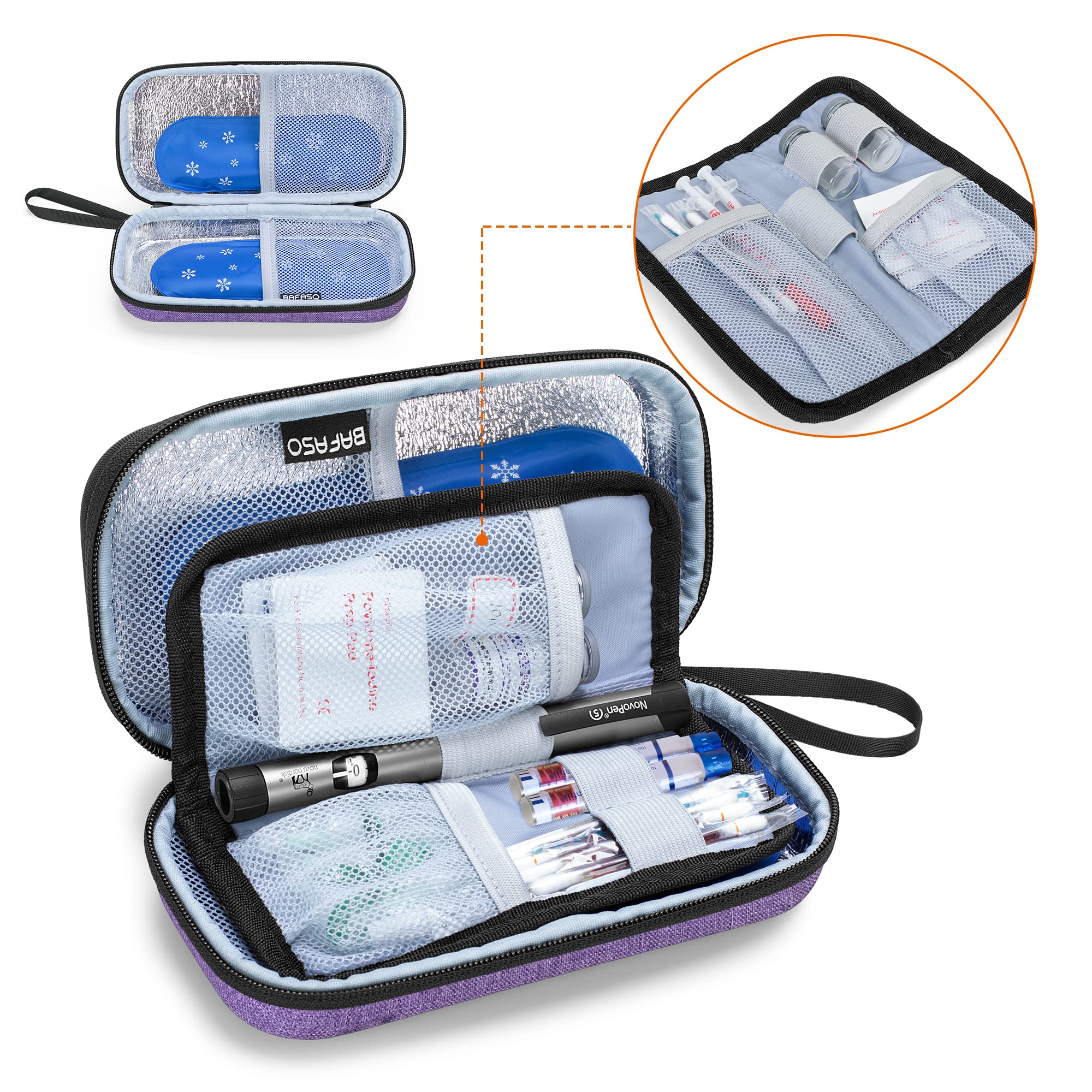 BAFASO Hard Insulin Cooler Travel Case with 2 Ice Packs, Insulin Travel Case for Insulin Pens and Diabetic Supplies, Purple