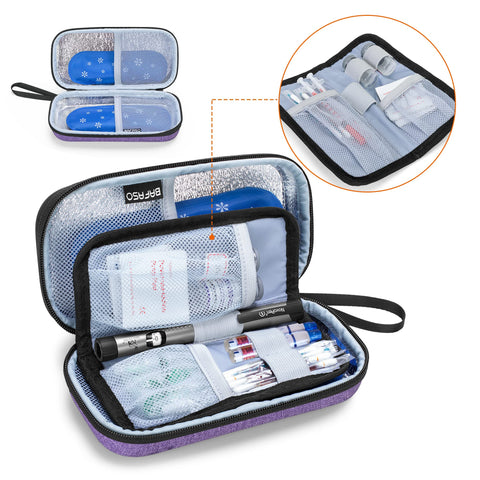 BAFASO Hard Insulin Cooler Travel Case with 2 Ice Packs, Insulin Travel Case for Insulin Pens and Diabetic Supplies, Purple