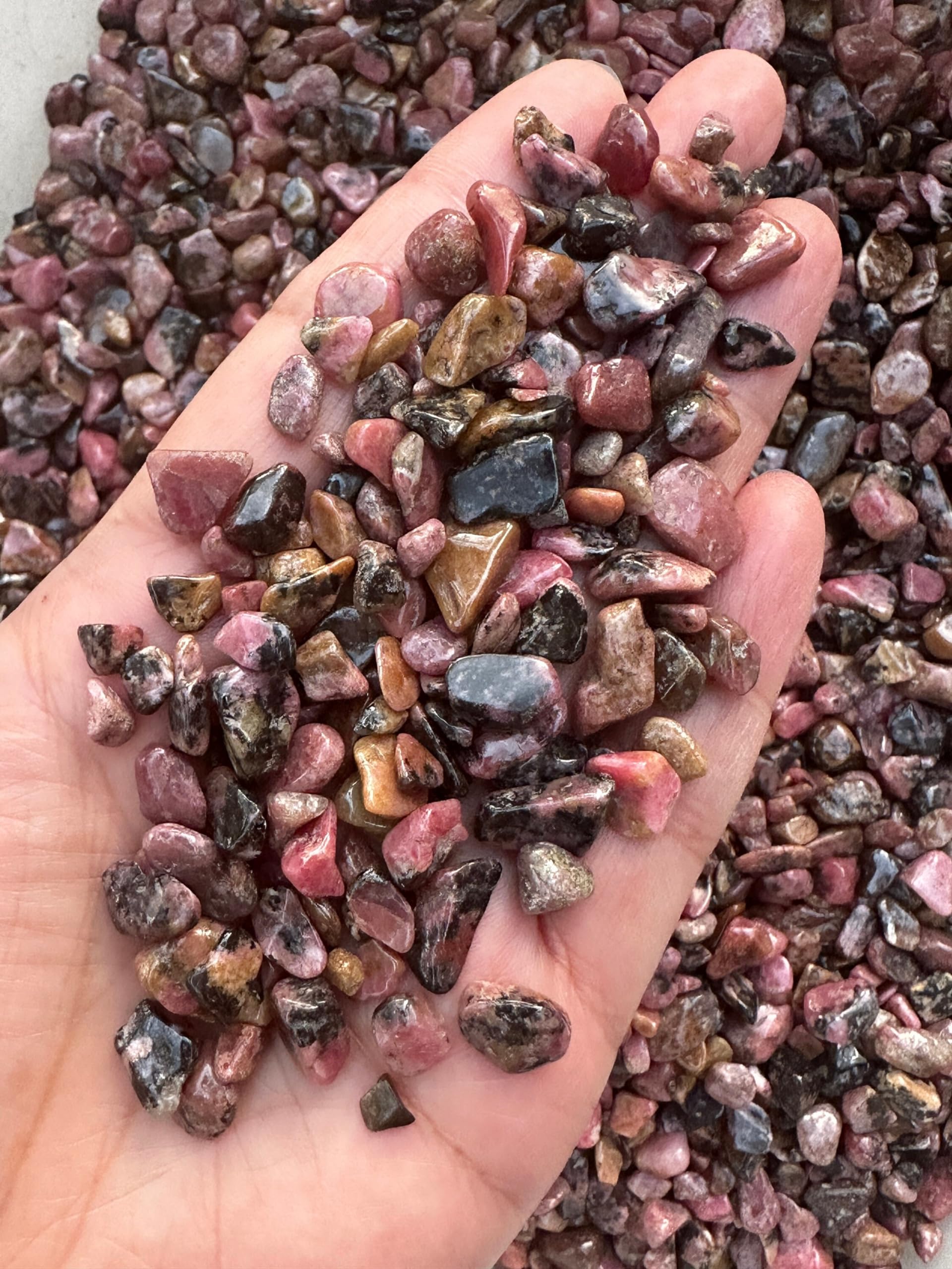 0.5 Pound Natural Semi Tumbled Rhodonite Gemstone Chips, Crushed Mini Rhodonite Crystals, Undrilled Crystal Chips (Rhodonite)