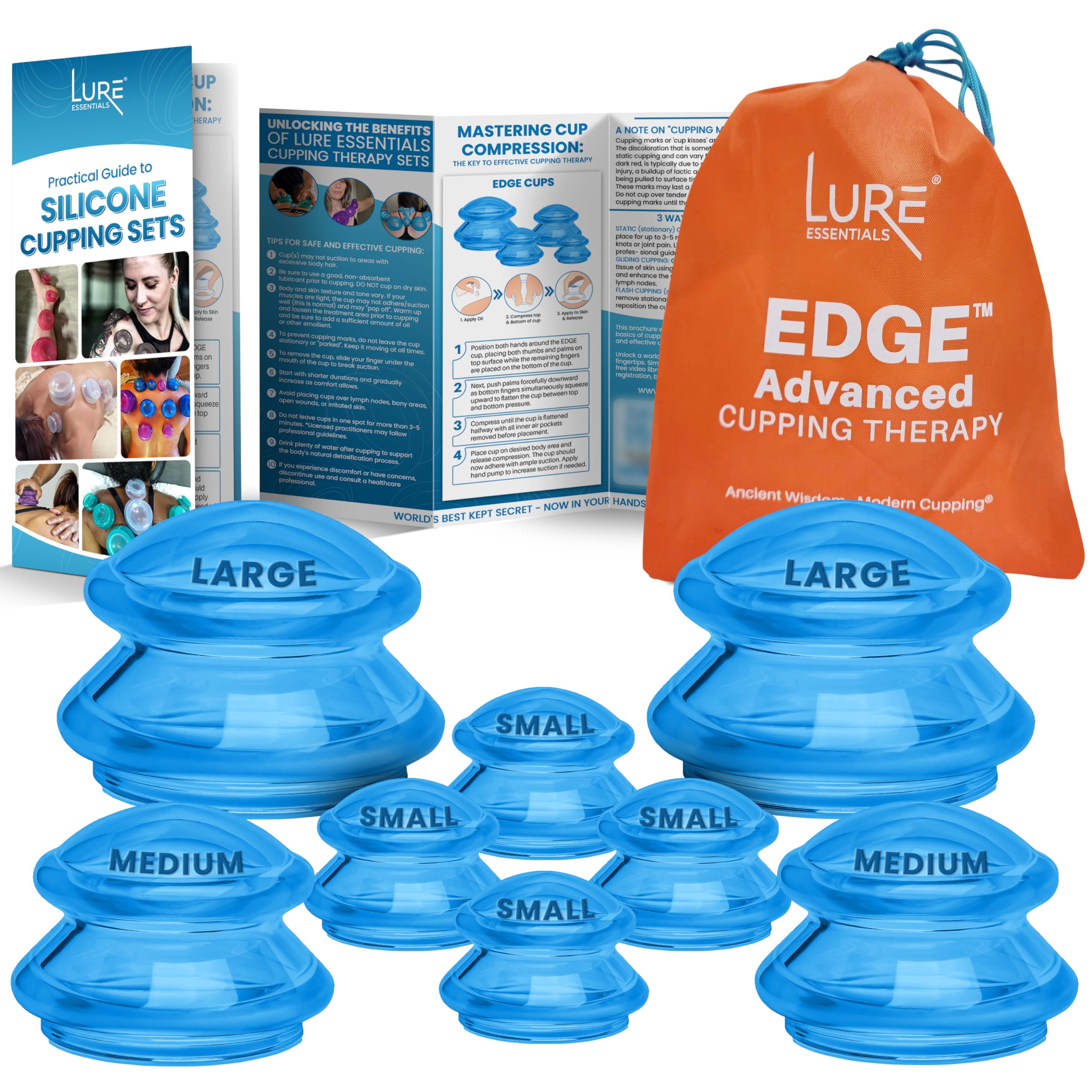EDGE Silicone Cupping Set, Cupping Kit for Massage Therapy, Long Lasting Cups for Professional & Home Use, Body Sculpt Cup for C