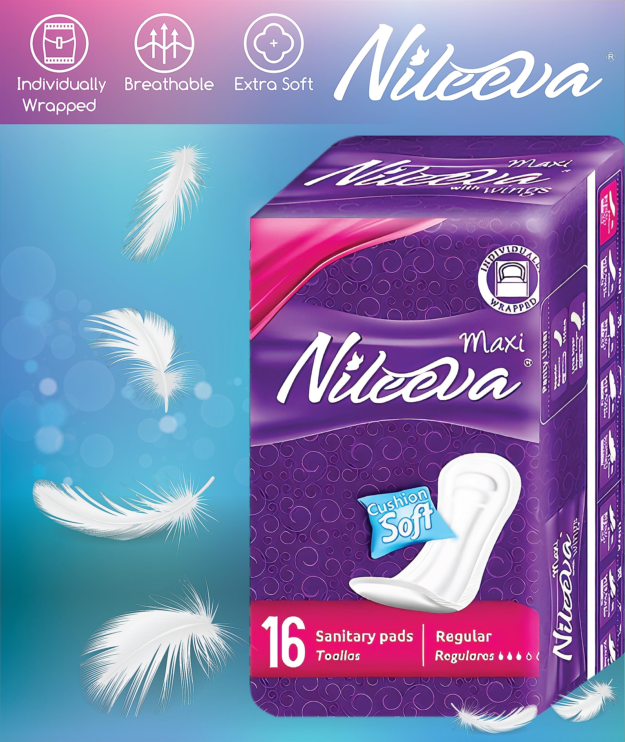 Nileeva Individually Wrapped Super Maxi Sanitary Napkins Feminine Care, Super Value (576 Pads= 16 Pads/Pack X 36 Packs) Bulk Buy