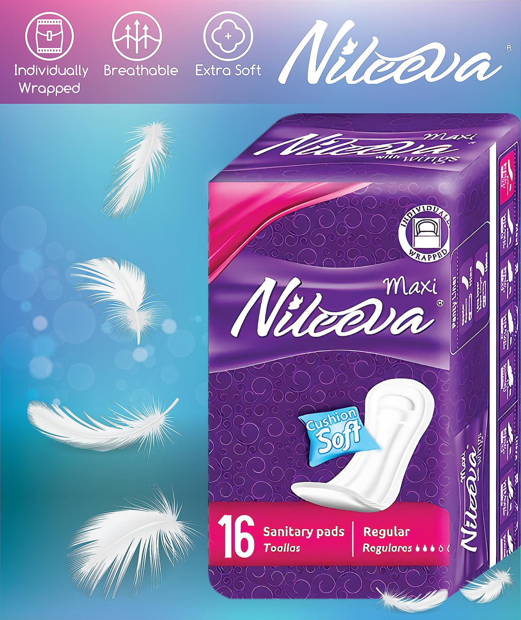 Nileeva Individually Wrapped Super Maxi Sanitary Napkins Feminine Care, Super Value (576 Pads= 16 Pads/Pack X 36 Packs) Bulk Buy