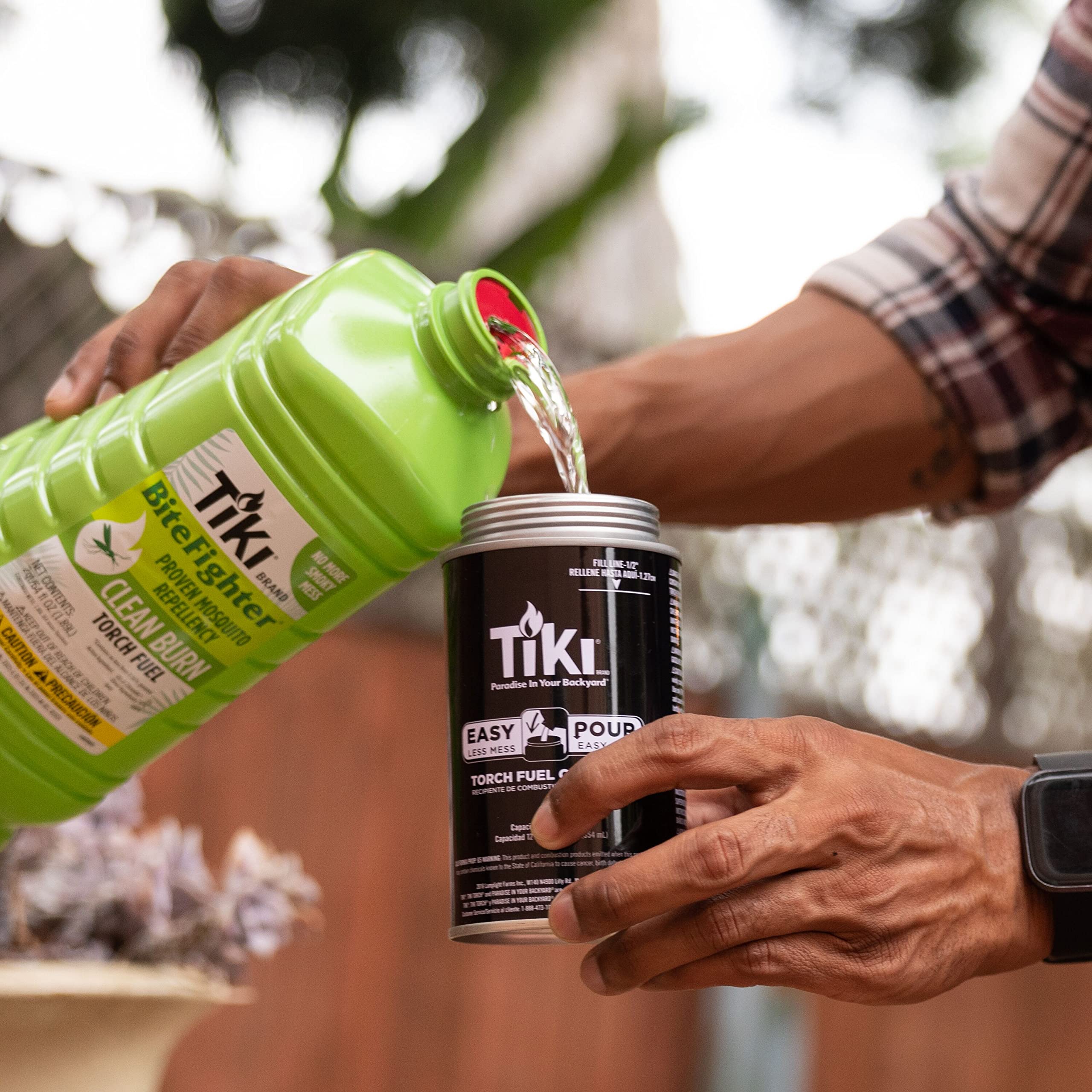 TIKI Clean Burn Torch Fuel, 50oz, Smokeless & Low-Soot Citronella Fuel, Mosquito Repellent, Plant-Based Torch Fuel for Outdoor,