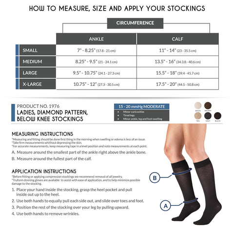 Truform Compression Socks, 15-20 mmHg, Women's Dress Socks, Knee High Over Calf Length, Tan Diamond Knit, Large