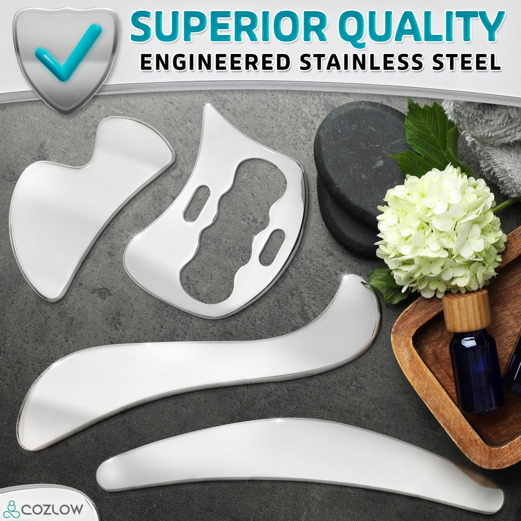 COZLOW 4-in-1 Muscle Scraper Tool Set - Skin Scraping Massage Tools for IASTM Therapy - Deep Tissue Gua Sha for Soft Tissue Mobi