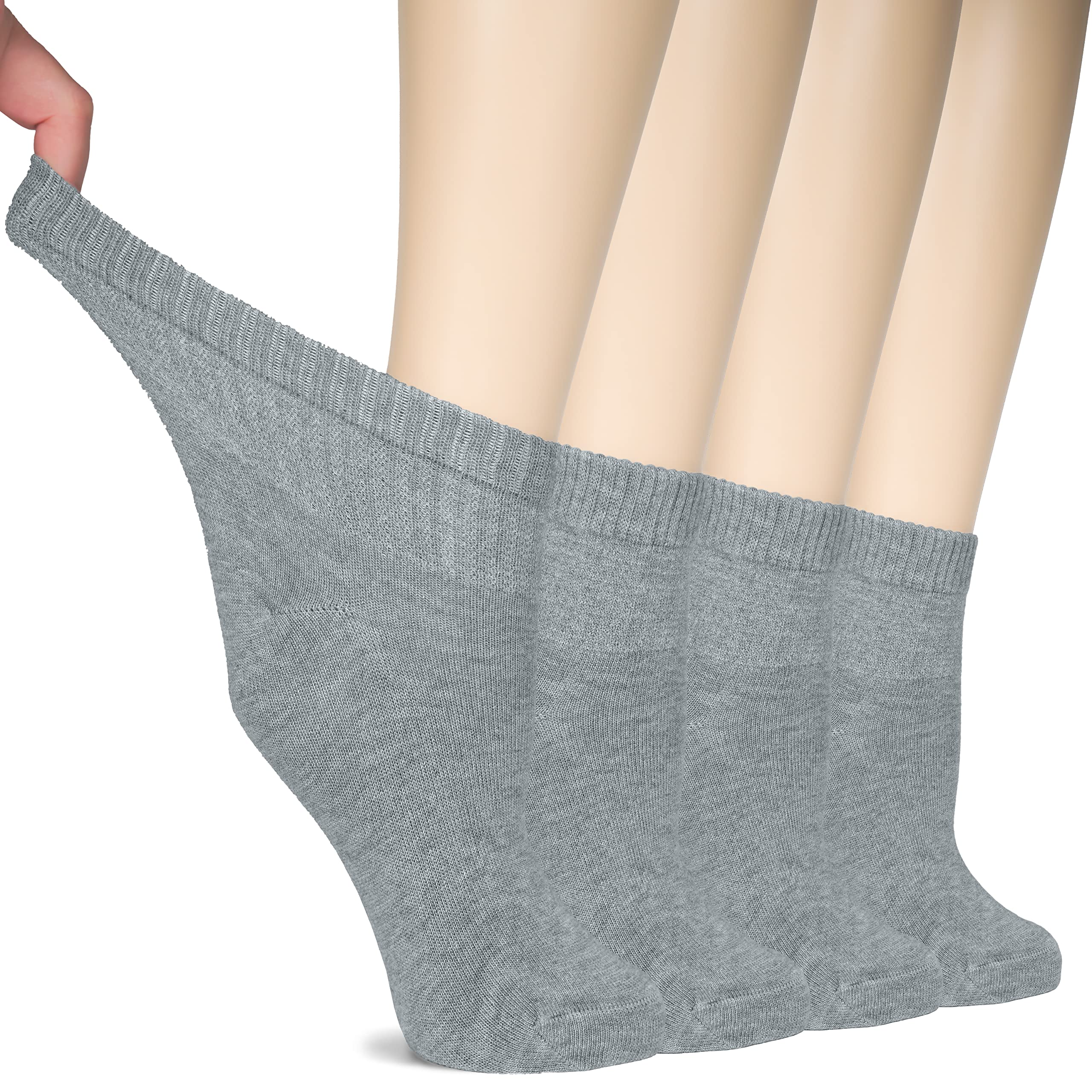 Hugh Ugoli Women Diabetic Ankle Socks, Super Soft & Thin Bamboo Socks, Wide & Loose, Non-Binding Top & Seamless Toe, 4 Pairs, Li