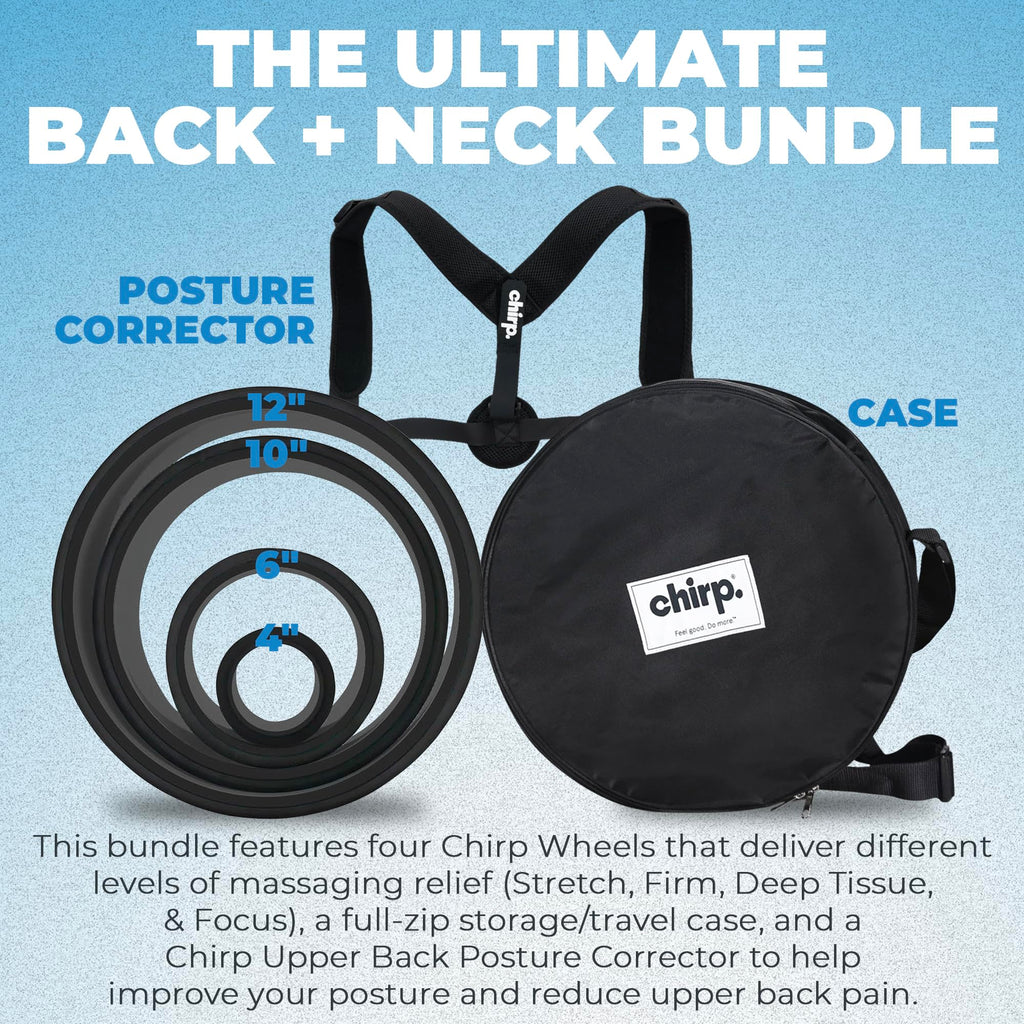 Chirp Ultimate Back + Neck Bundle, 4-Pack Wheel Roller Set with Carrying Case & Posture Corrector, Includes Focus, Deep Tissue,