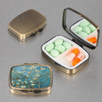 Dynippy Pill Case Pill Box with Mirror Retro Pocket 2 Compartment Medicine Case Vitamin Pill Organizer for Pocket Purse and Trav
