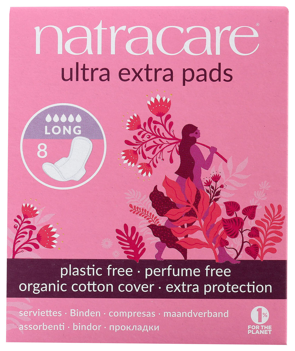 Natracare Ultra Extra Pads with Wings, Long, Individually Wrapped, Made with Certified Organic Cotton, Ecologically Certified Ce