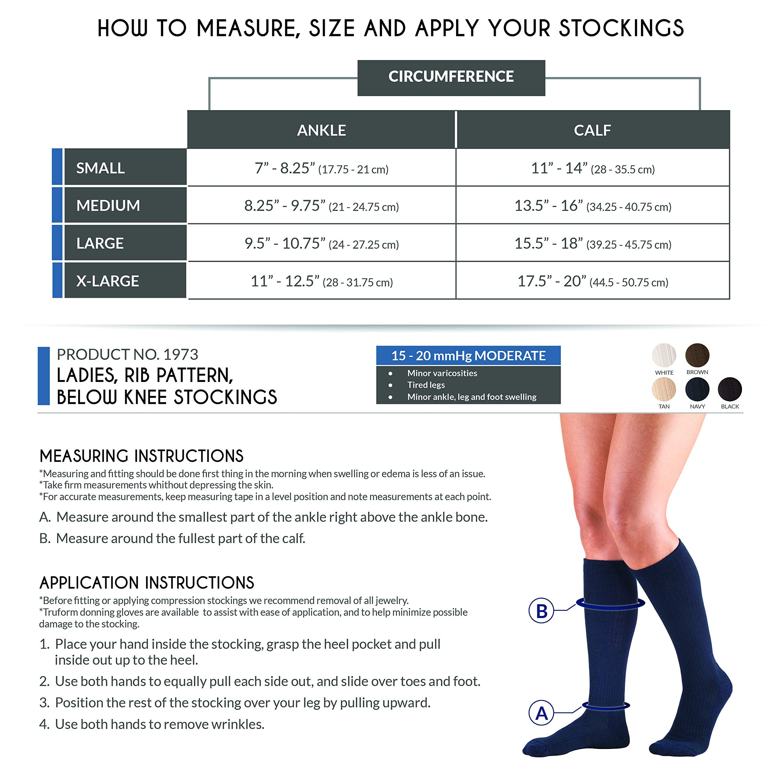 Truform Compression Socks, 15-20 mmHg, Women's Dress Socks, Knee High Over Calf Length, Navy Rib Knit, X-Large