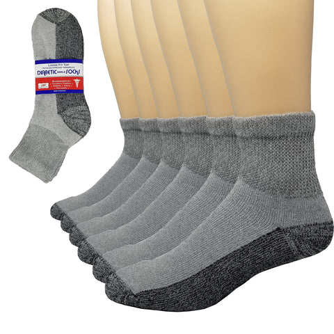 Debra Weitzner 6 Pairs Diabetic Ankle Socks Reinforced Heel and Toe Non-Binding Cushion Socks for Men and Women Grey/Black Sole 