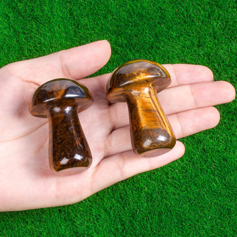 ZHIYUXI Tigers Eye Crystal Mushroom Sculpture Healing Stones Mini Mushroom Ornaments Gemstones Mushroom Decor Stuff for Witchcra