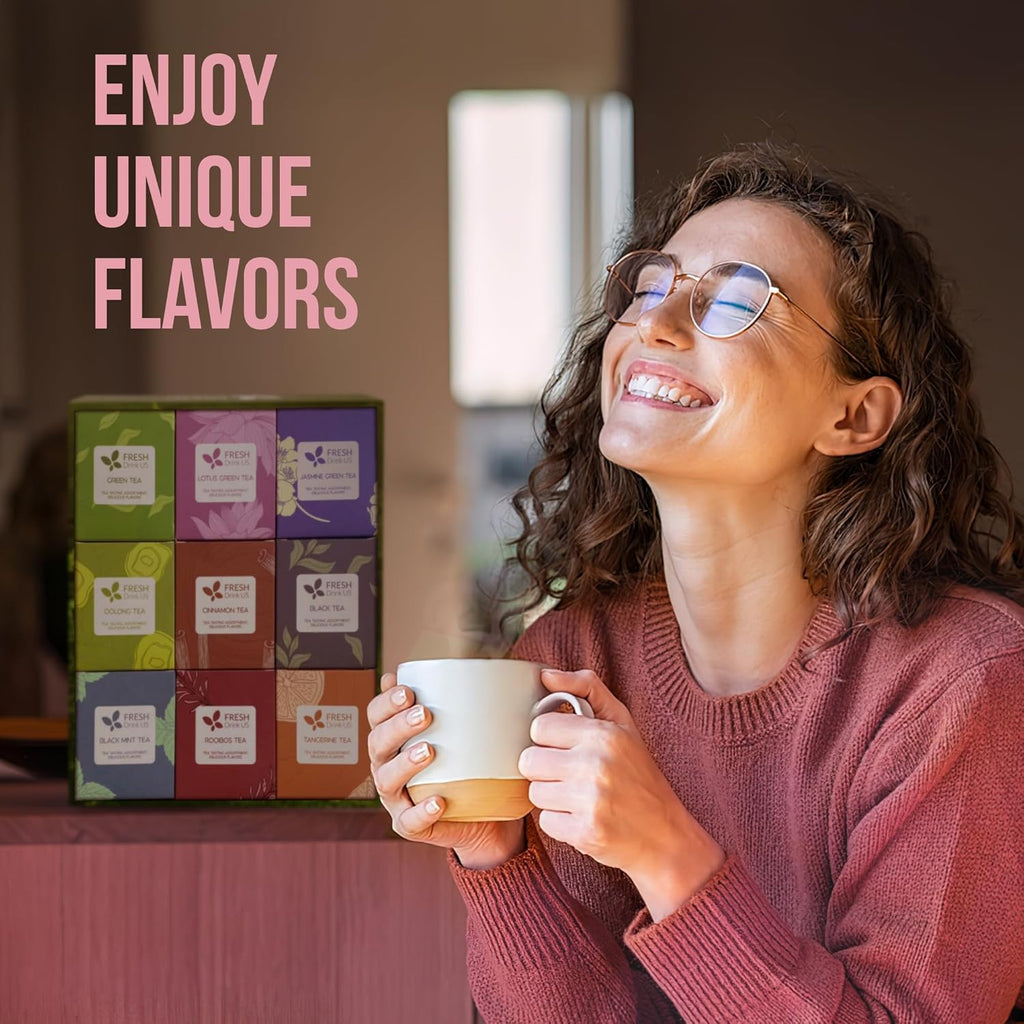 Premium 90 Tea Bags Sampler Assortment, 9 Different Flavors