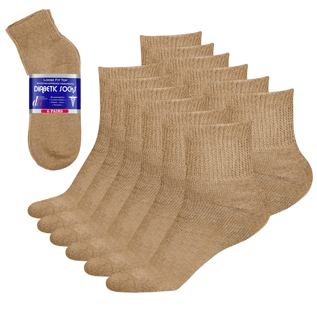 Debra Weitzner Diabetic Ankle Socks Mens Womens Non-binding Socks Loose Fit Beige 6 Pairs