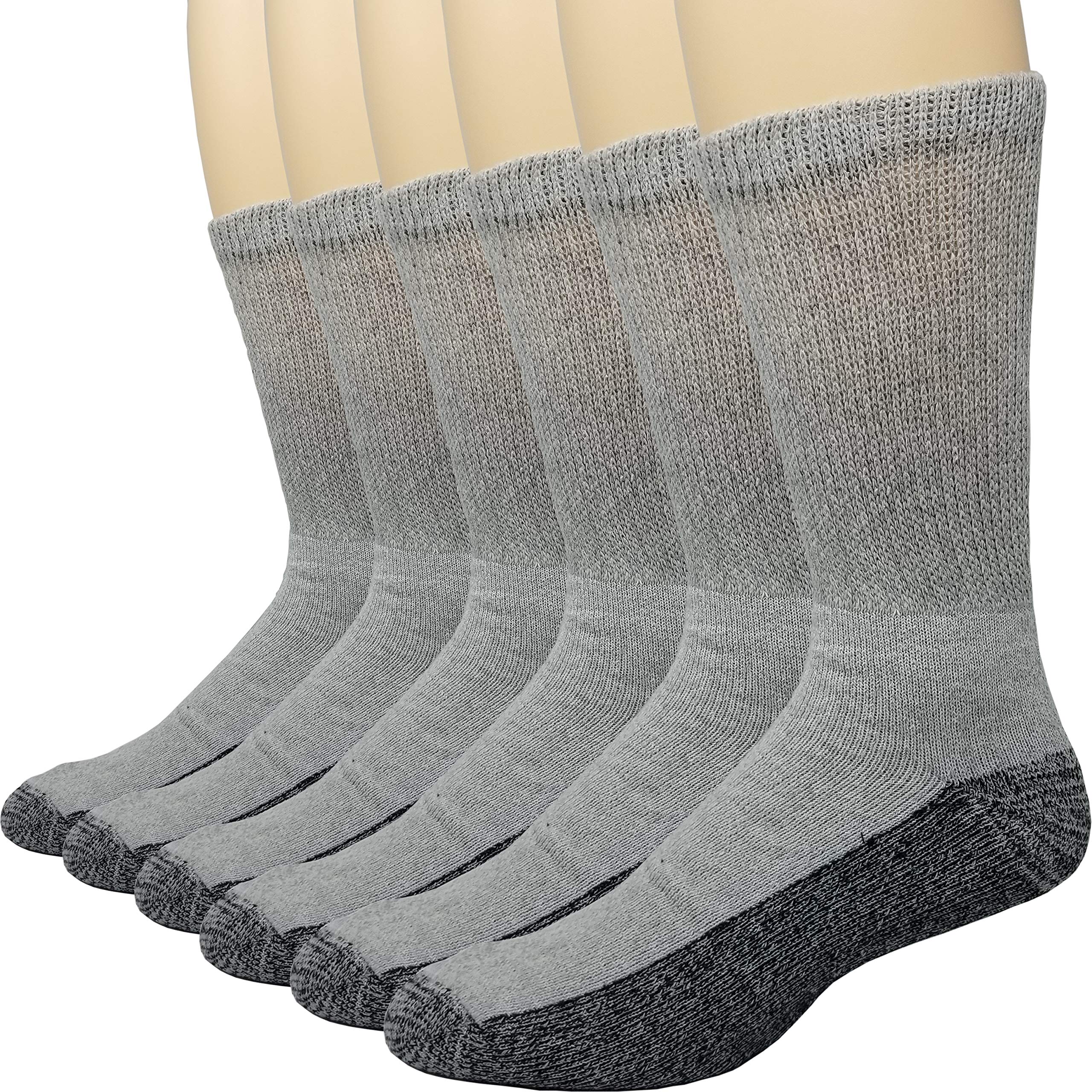 Debra Weitzner 6 Pairs Diabetic Crew Socks Reinforced Heel and Toe Non-Binding Cushion Socks for Men and Women Grey/Black Sole 9