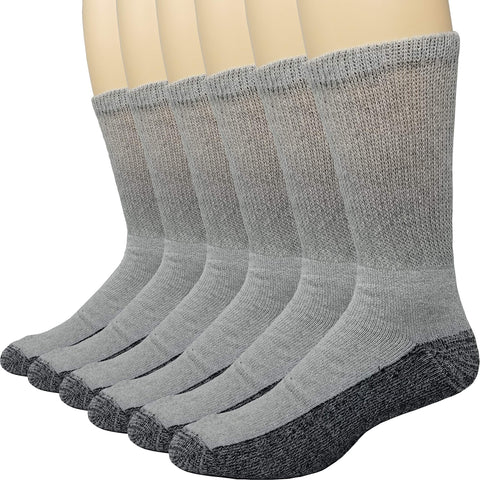 Debra Weitzner 6 Pairs Diabetic Crew Socks Reinforced Heel and Toe Non-Binding Cushion Socks for Men and Women Grey/Black Sole 9