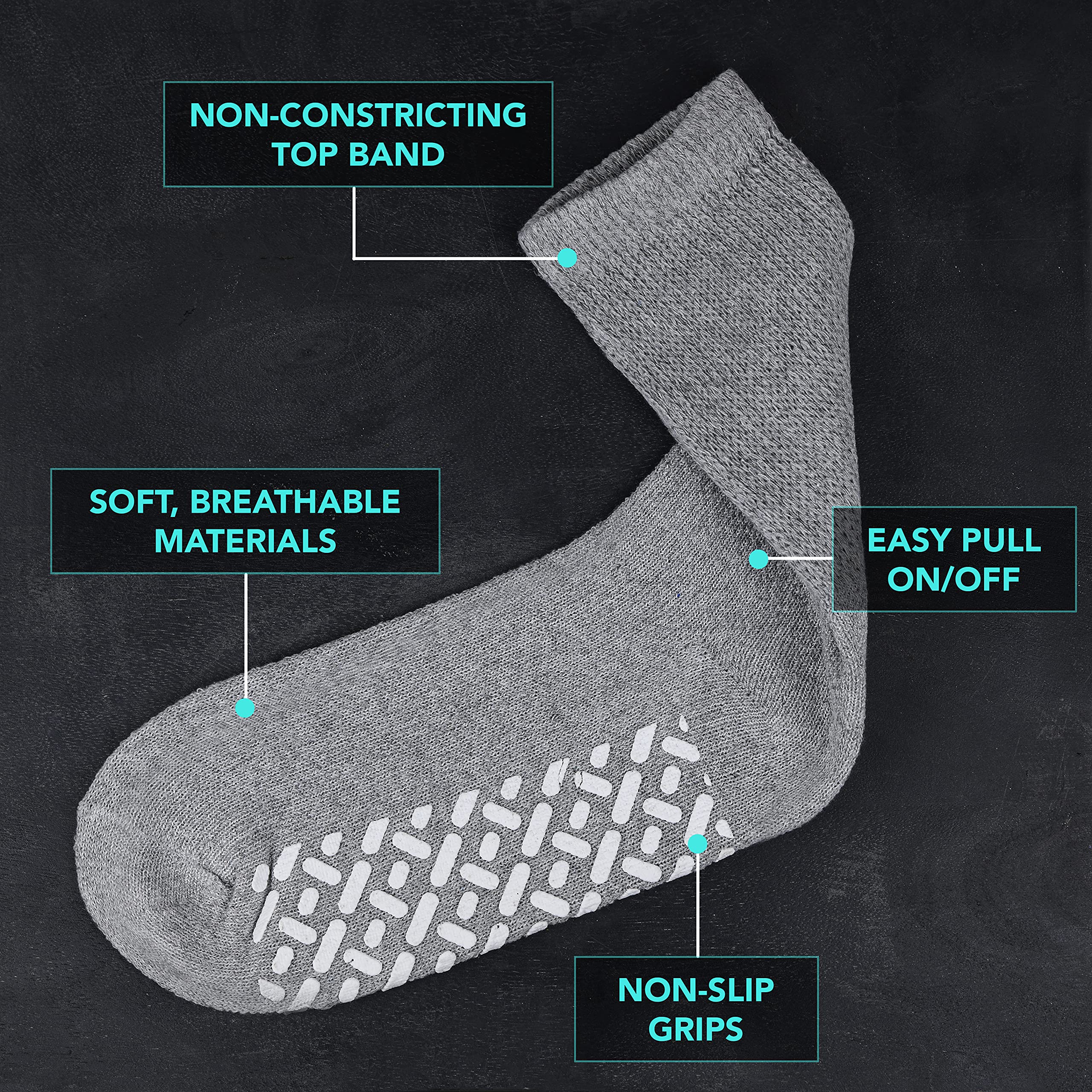 Debra Weitzner 6 Pairs Non-Binding Loose Fit Sock - Non-Slip Diabetic Socks for Men and Women - Ankle Crew Black