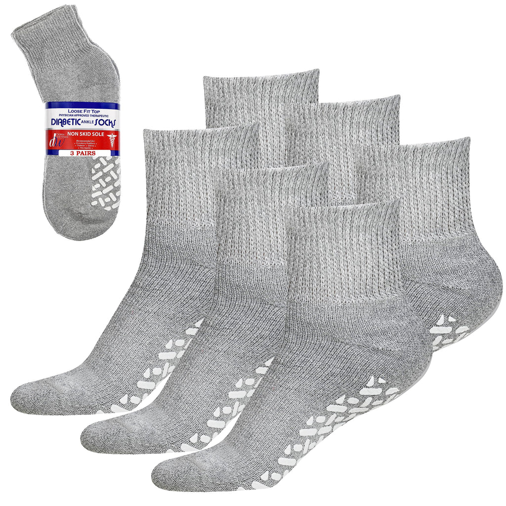 Debra Weitzner Loose Fit Non-Binding Sock - Diabetic Non-Slip Socks for Men and Women - Ankle 3Pk Grey