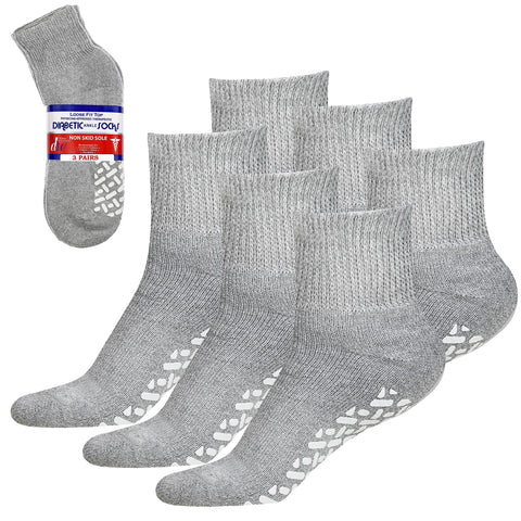 Debra Weitzner Loose Fit Non-Binding Sock - Diabetic Non-Slip Socks for Men and Women - Ankle 3Pk Grey