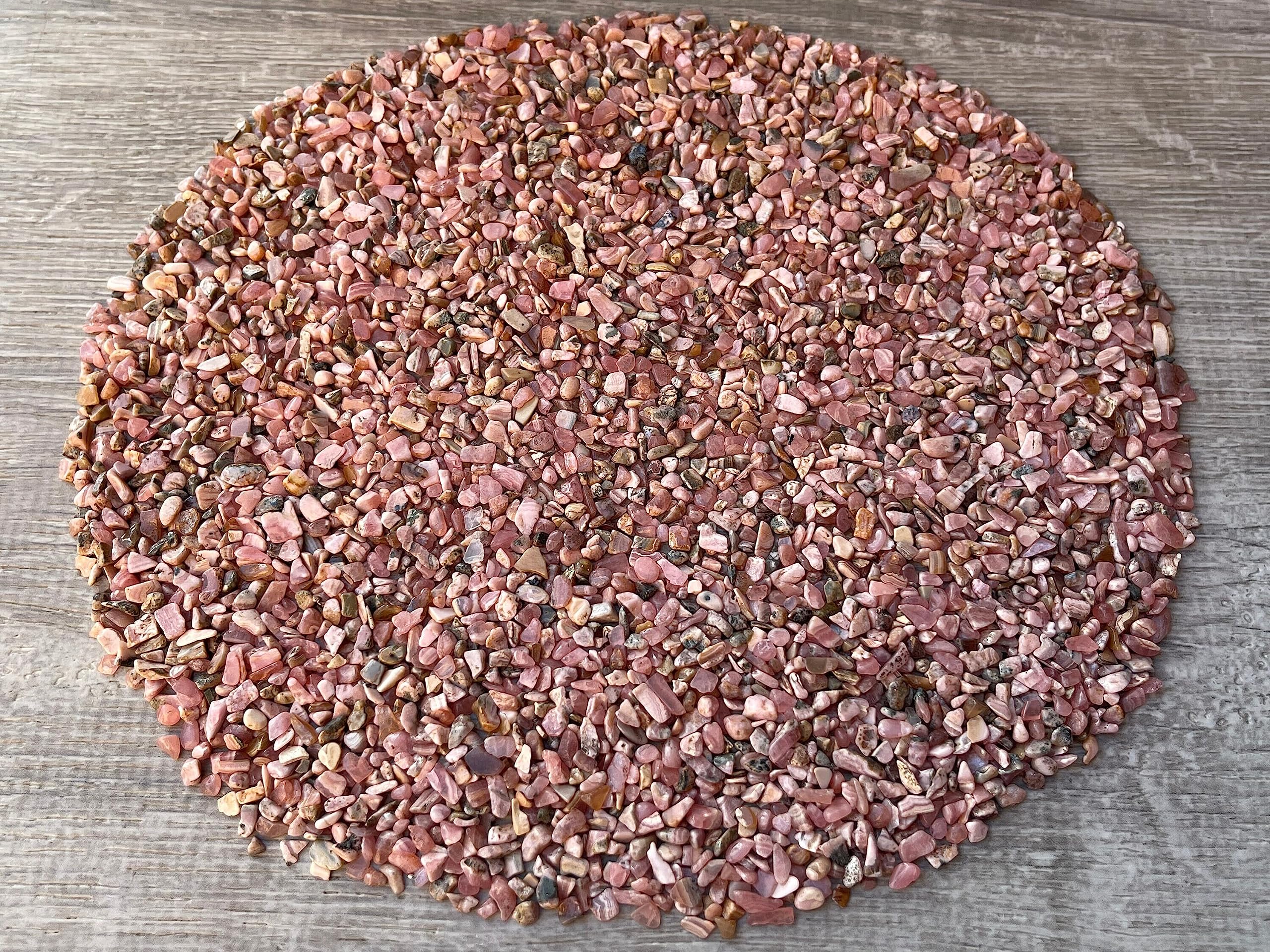 GAF TREASURES 2 oz Lot Natural Semi Tumbled Gemstone Chips, Crushed Mini Crystals, Undrilled Crystal Chips (Rhodochrosite)