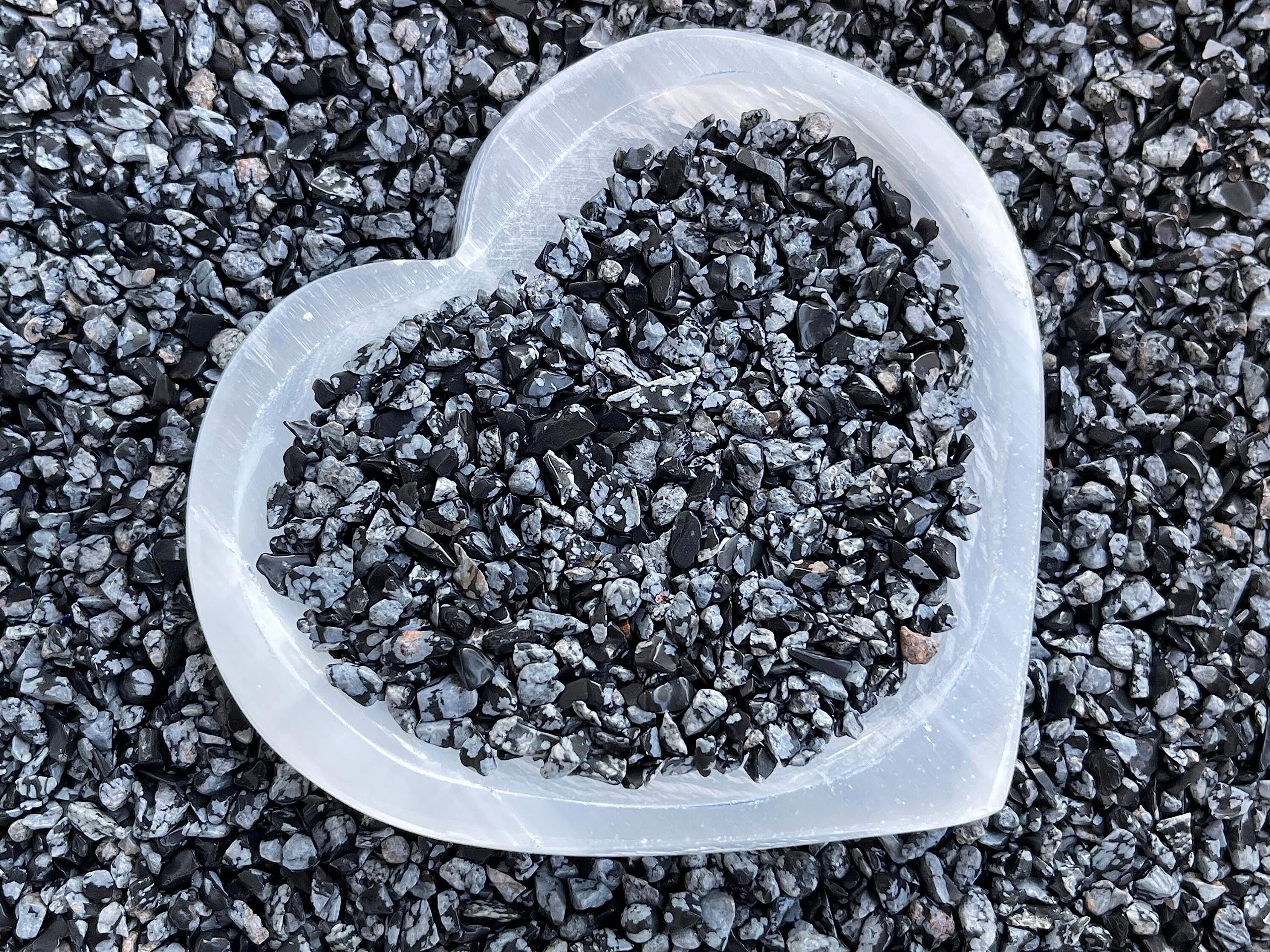 GAF TREASURES 2 oz Lot Natural Semi Tumbled Gemstone Chips, Crushed Mini Crystals, Undrilled Crystal Chips (Snowflake Obsidian)