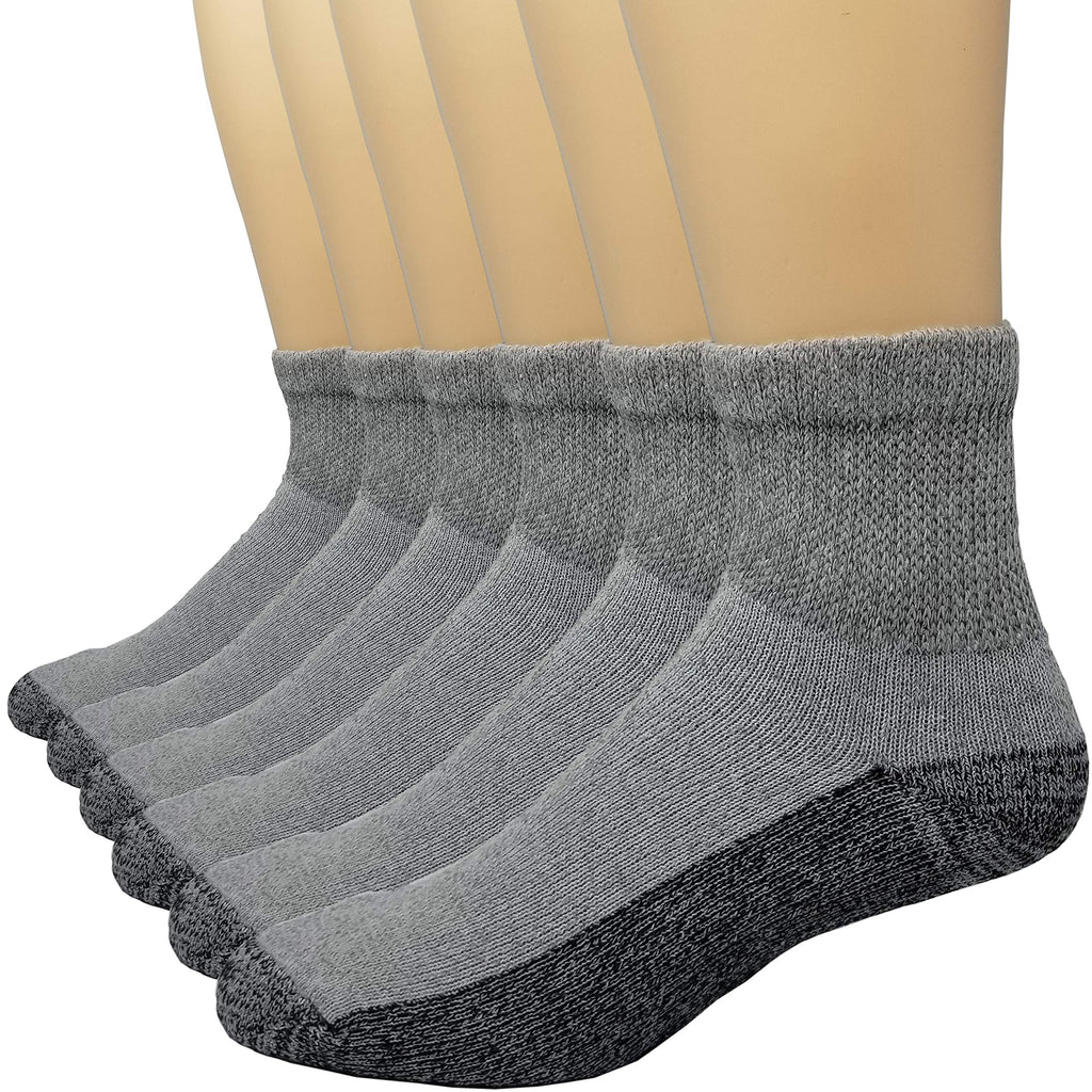 Debra Weitzner 6 Pairs Diabetic Ankle Socks Reinforced Heel and Toe Non-Binding Cushion Socks for Men and Women Grey/Black Sole