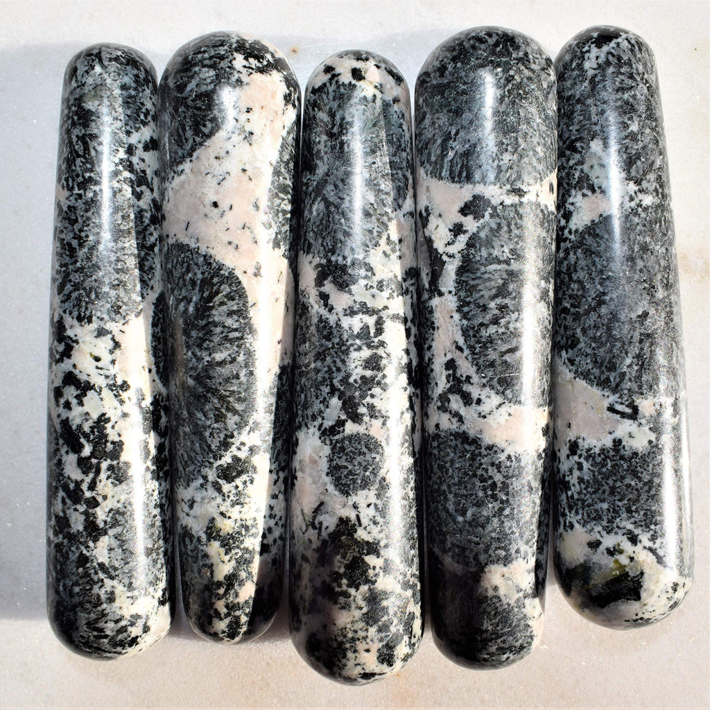 Charged 4 Orbicular Granite (Volcanic) Crystal Massage Wand + Selenite Charging Heart Included (Healing Energy/Increase Protecti