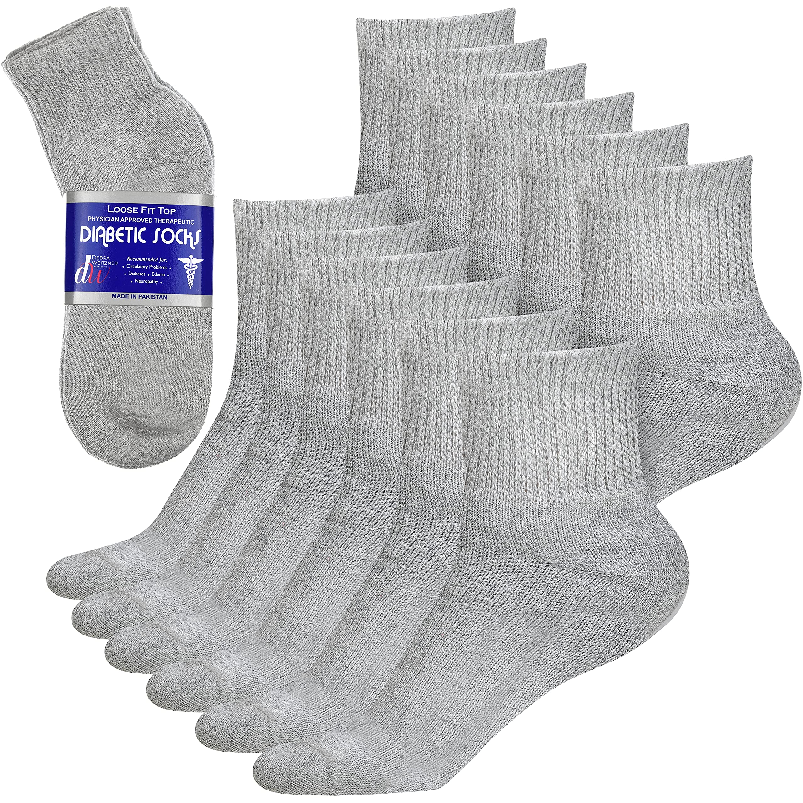 Debra Weitzner Diabetic Ankle Socks Mens Womens Non-Binding Socks Loose Fit 12 Pairs Grey