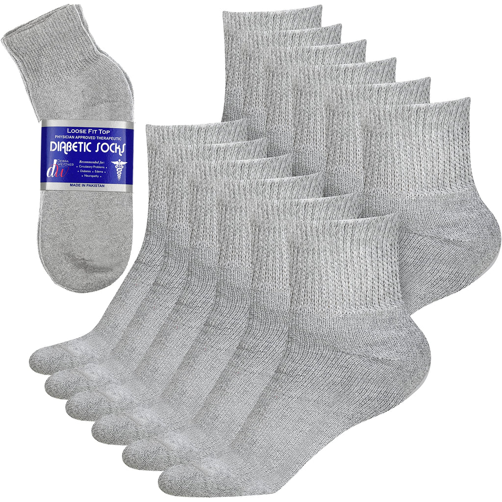 Debra Weitzner Diabetic Ankle Socks Mens Womens Non-Binding Socks Loose Fit 12 Pairs Grey