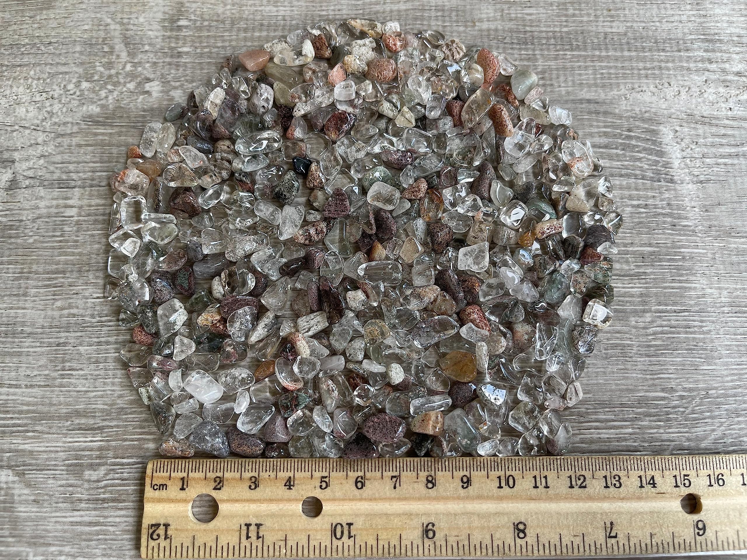 GAF TREASURES 2 oz Lot Natural Semi Tumbled Gemstone Chips, Crushed Mini Crystals, Undrilled Crystal Chips (Rutilated Quartz Mix