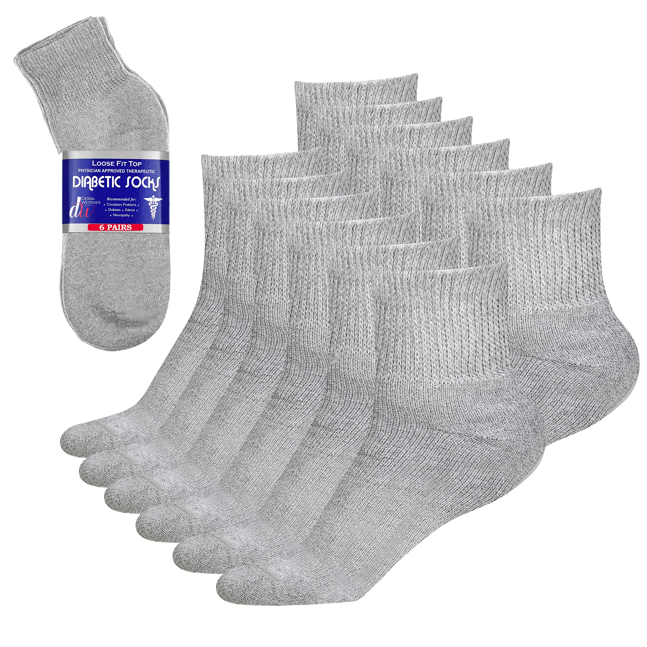 Diabetic Ankle Socks Mens Womens Non-Binding Socks Loose Fit Grey 6 Pairs Debra Weitzner