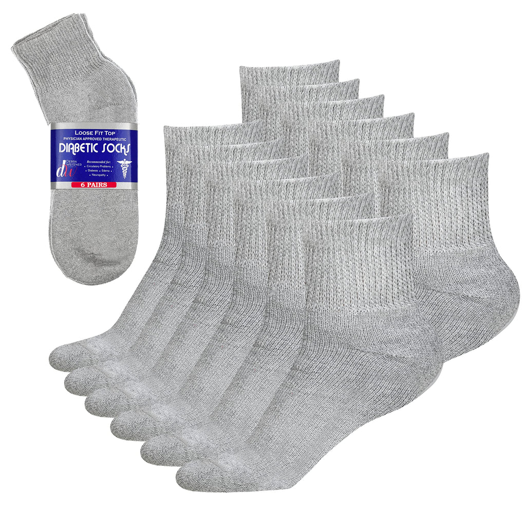Diabetic Ankle Socks Mens Womens Non-Binding Socks Loose Fit Grey 6 Pairs Debra Weitzner